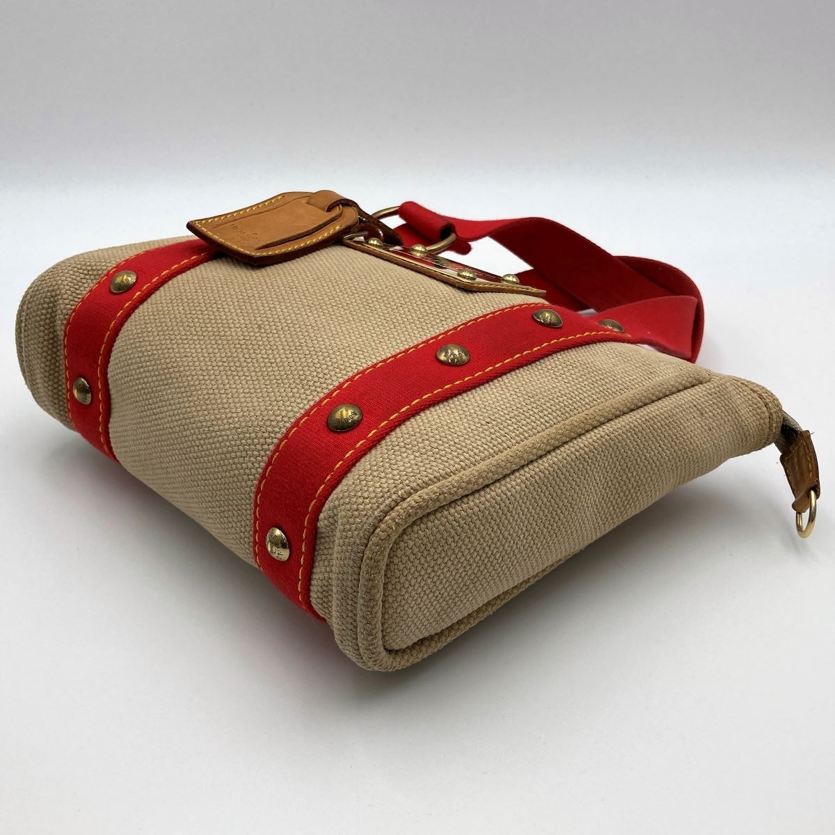 Louis Vuitton M40038 Antigua Cabas PM Handbag Canvas Beige x Red