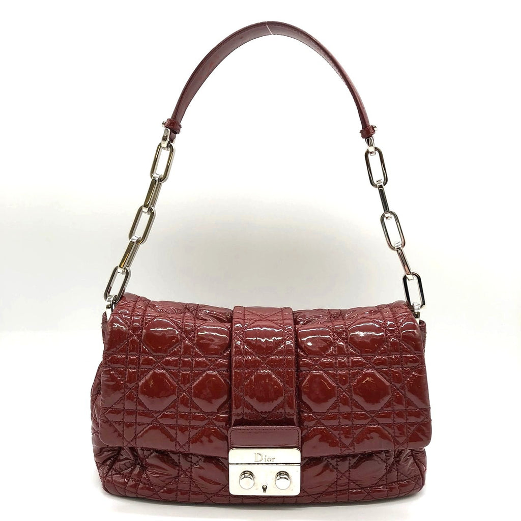 Dior Cannage Chain Shoulder Bag Handbag Red Enamel/Leather