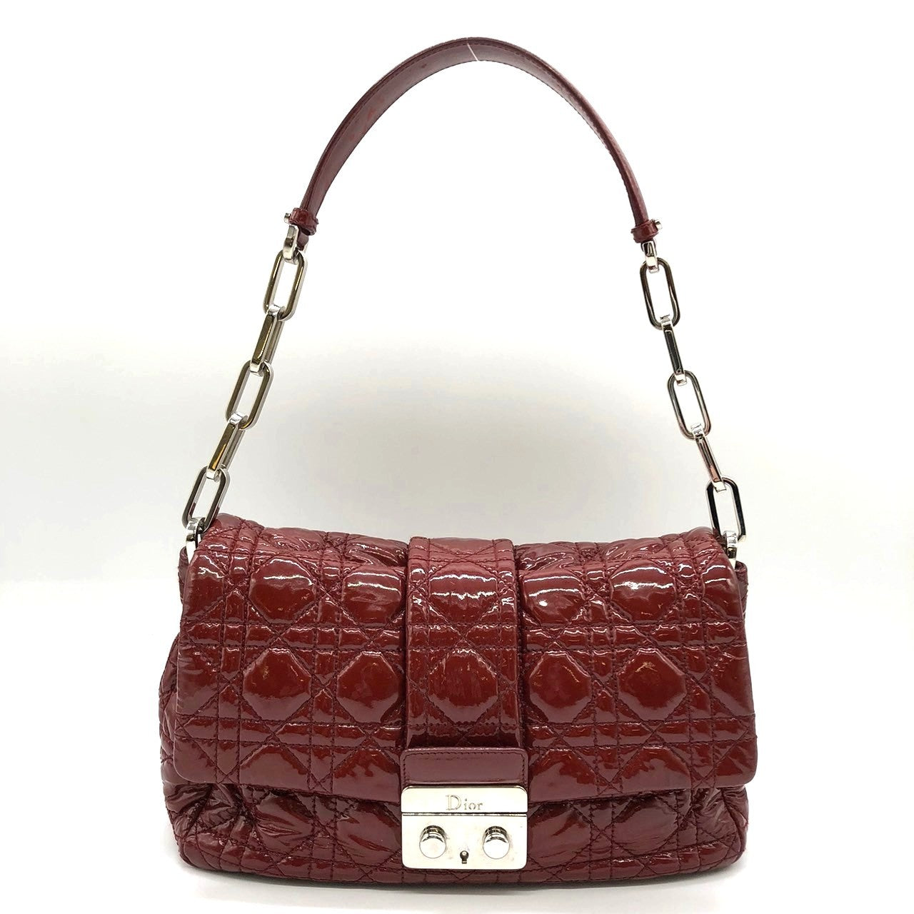 Dior Cannage Chain Shoulder Bag Handbag Red Enamel/Leather