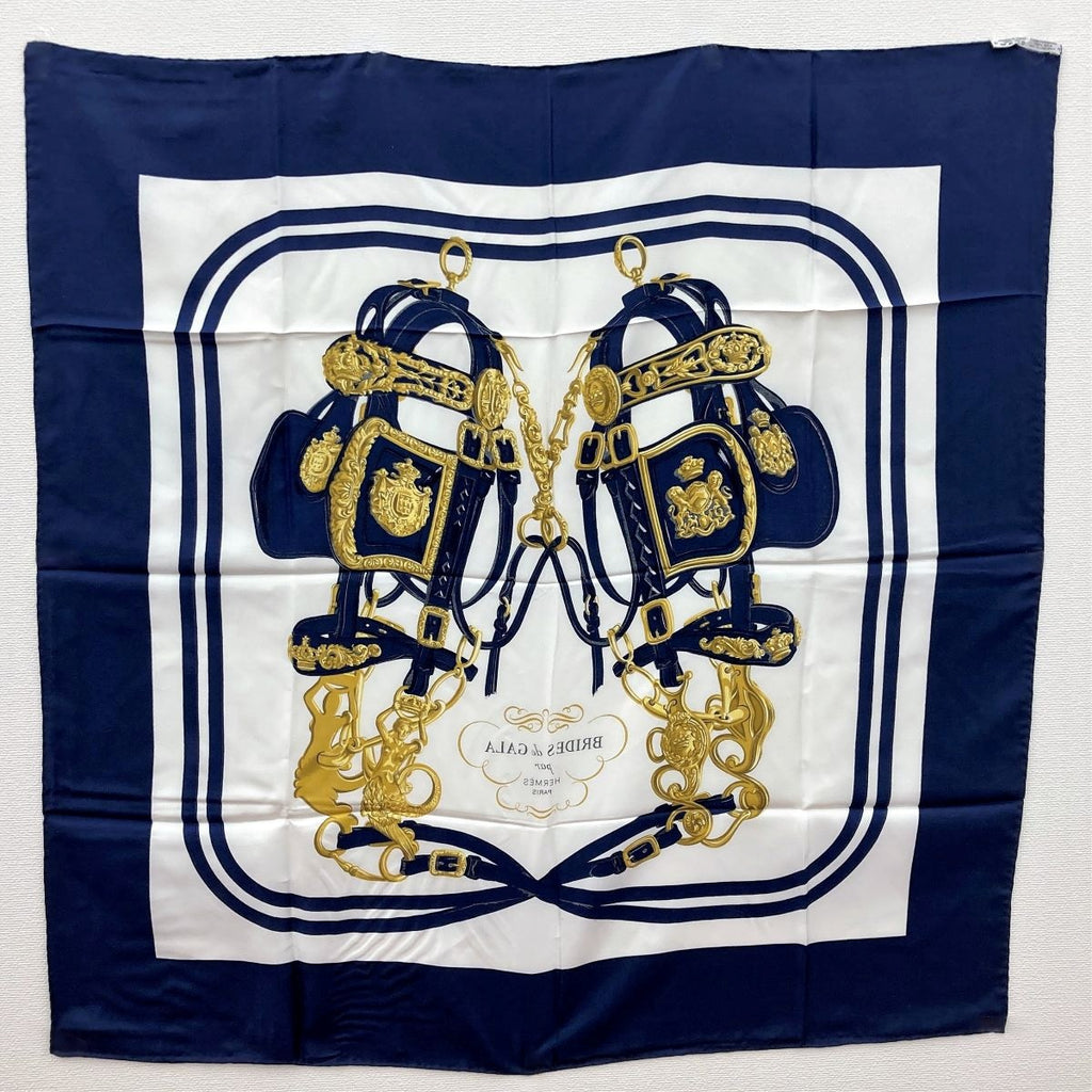 Hermes Scarf Carré 90 Brides de Gala Navy White