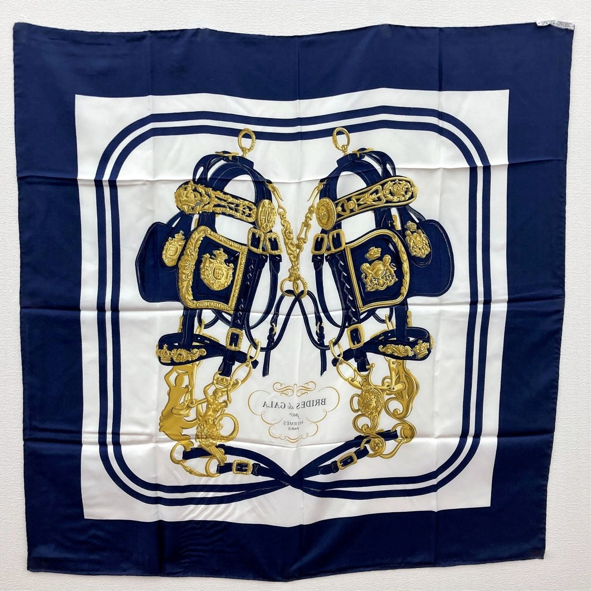Hermes Scarf Carré 90 Brides de Gala Navy White