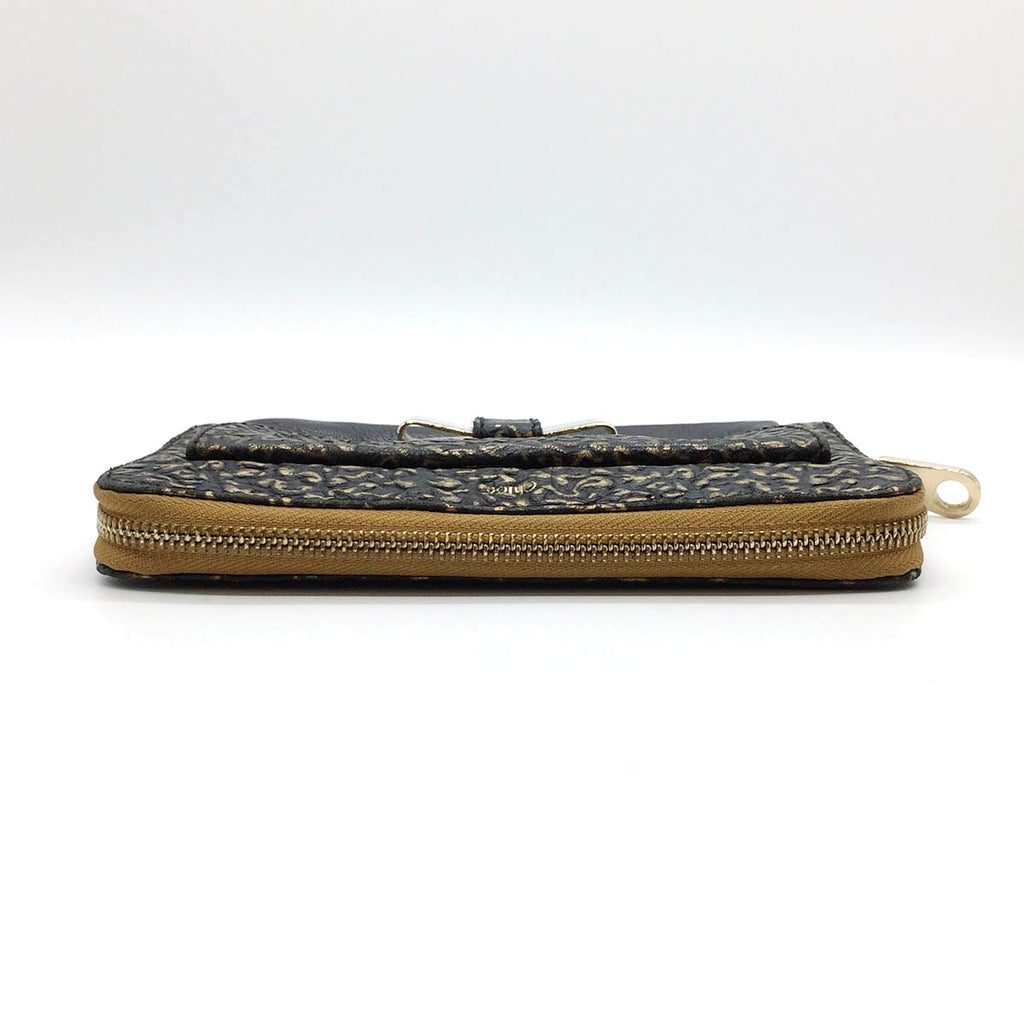 Chloe Lily Long Wallet Round Zipper Ribbon Leather Black x Gold