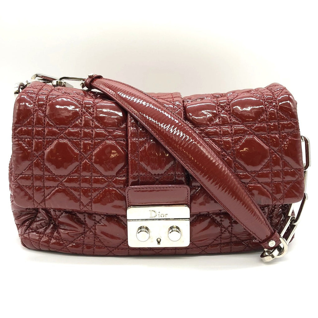 Dior Cannage Chain Shoulder Bag Handbag Red Enamel/Leather