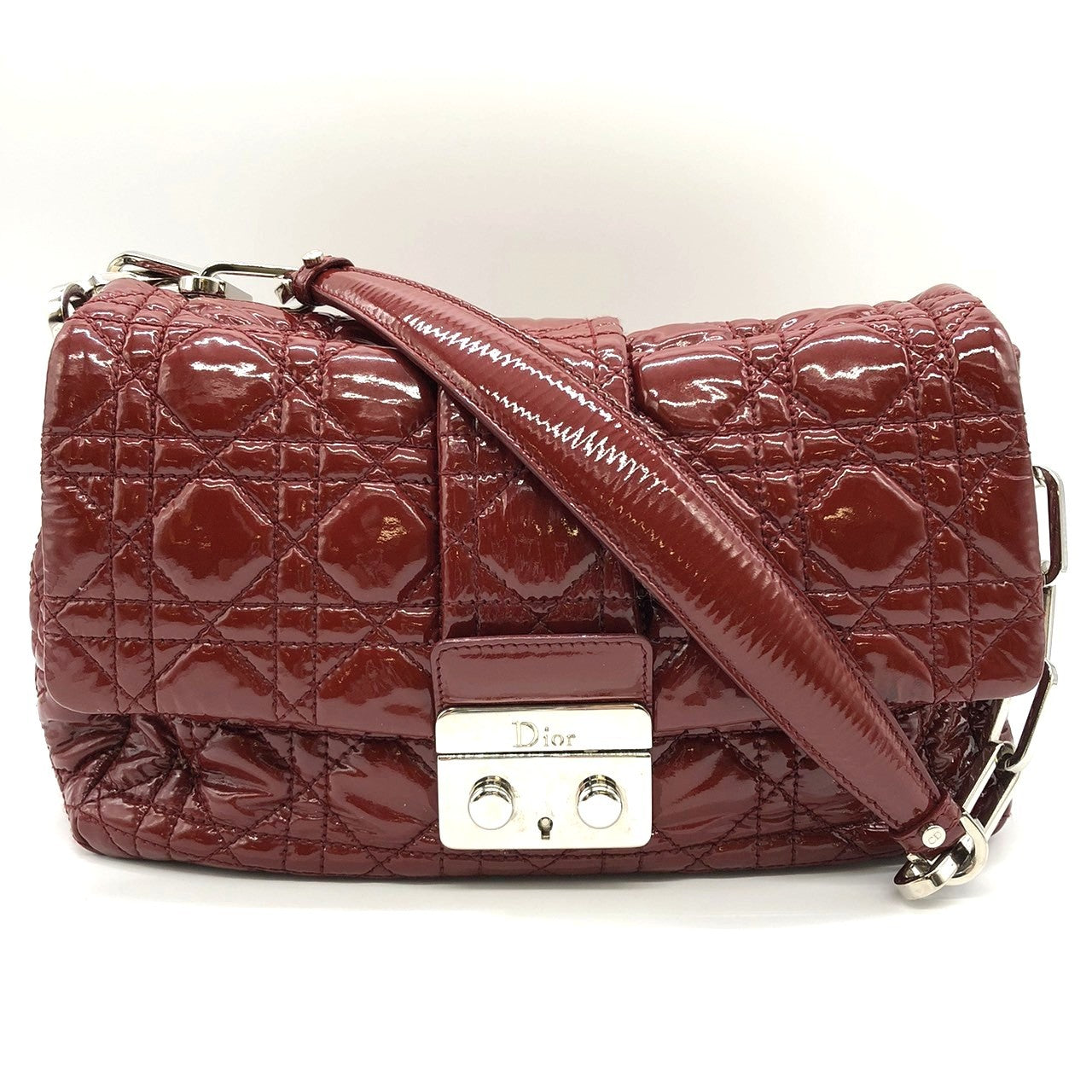Dior Cannage Chain Shoulder Bag Handbag Red Enamel/Leather