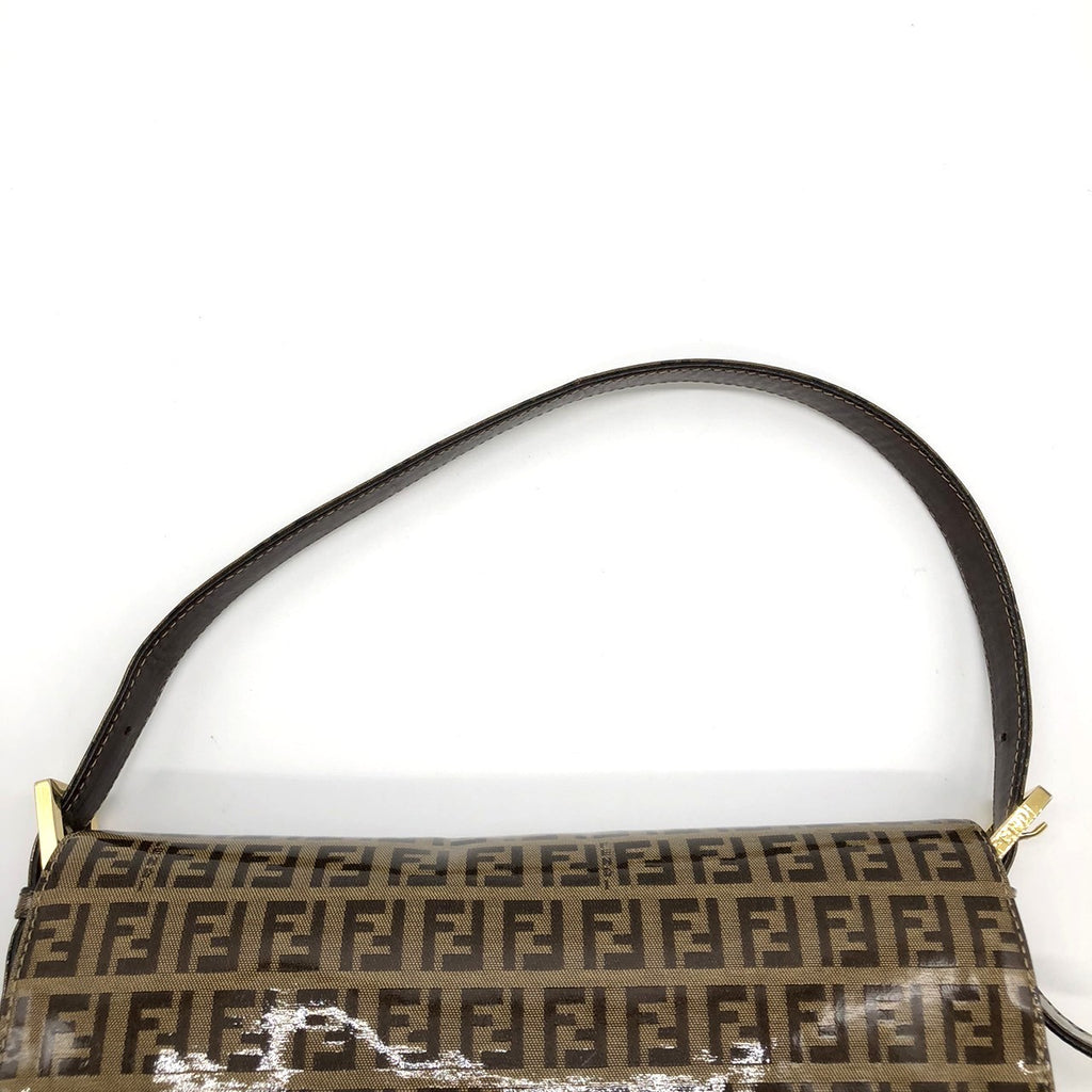 Fendi Mamma Baguette Shoulder Bag in Brown Nylon/Leather with Zucchino Print