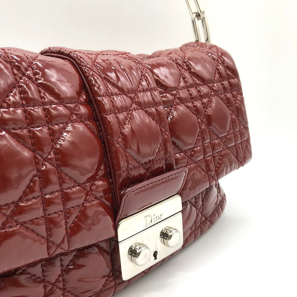 Dior Cannage Chain Shoulder Bag Handbag Red Enamel/Leather