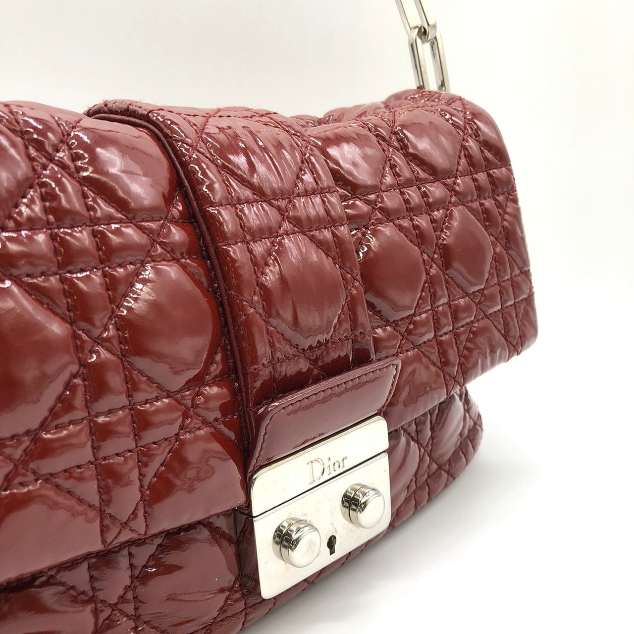 Dior Cannage Chain Shoulder Bag Handbag Red Enamel/Leather