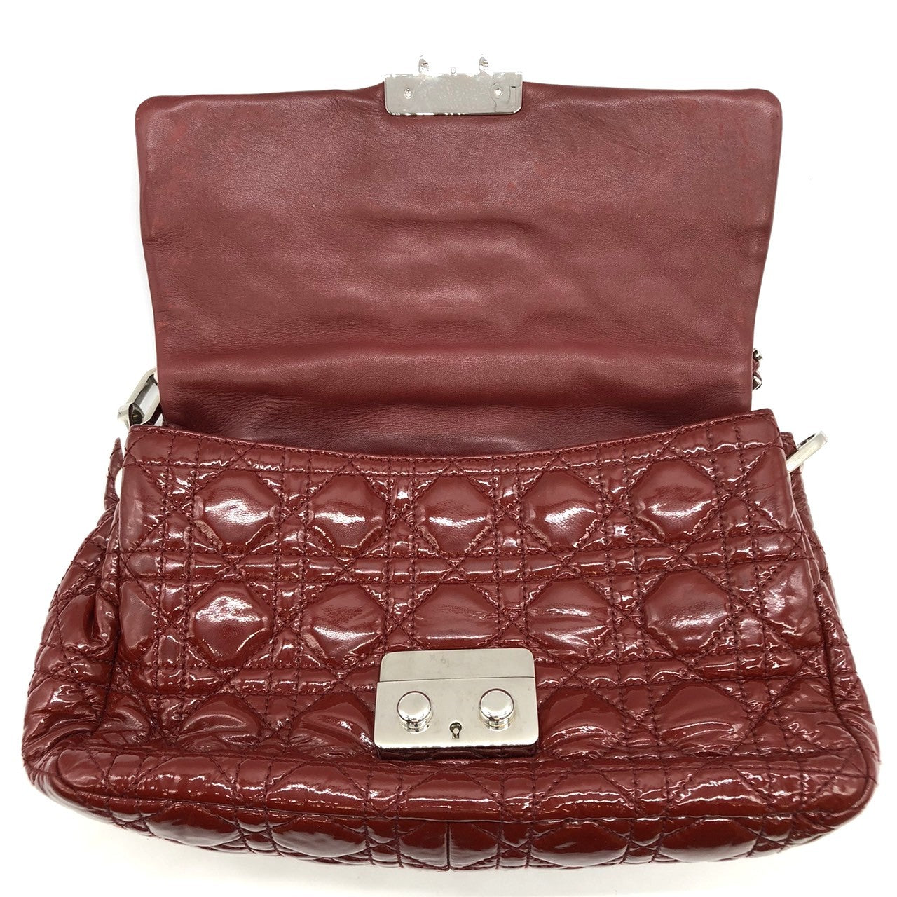 Dior Cannage Chain Shoulder Bag Handbag Red Enamel/Leather