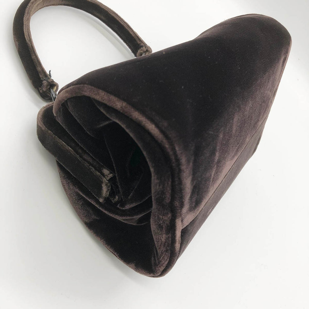 Prada handbag, brown velour with clasp closure