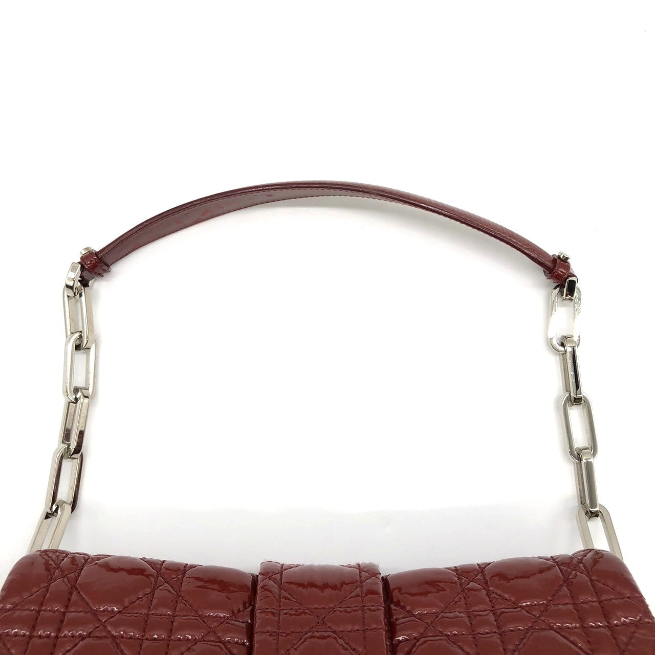 Dior Cannage Chain Shoulder Bag Handbag Red Enamel/Leather