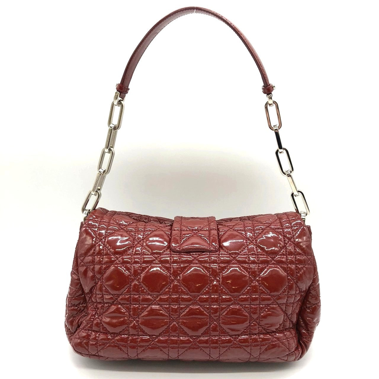 Dior Cannage Chain Shoulder Bag Handbag Red Enamel/Leather