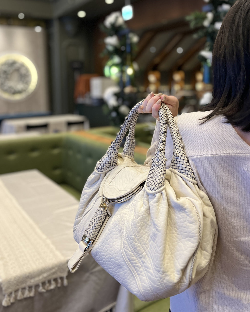 Fendi 8BR511 Spy Bag Handbag in Beige, Ivory, and White