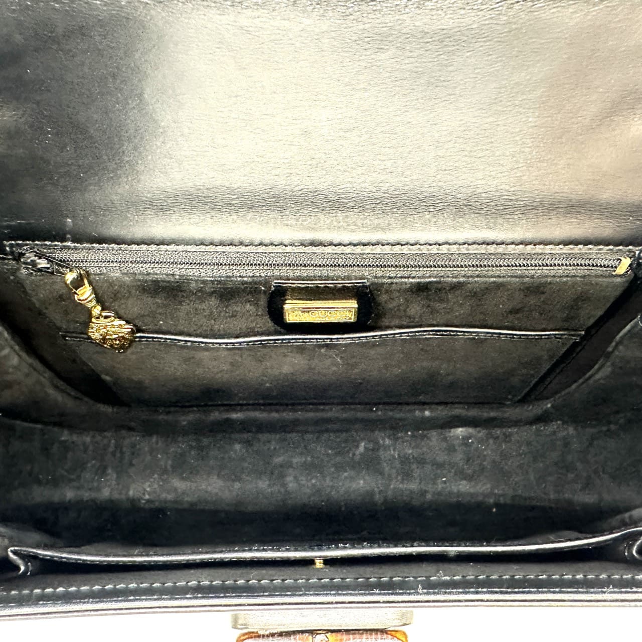 GUCCI 000 46 Bamboo Handbag Leather Black Old Gucci Vintage Women's