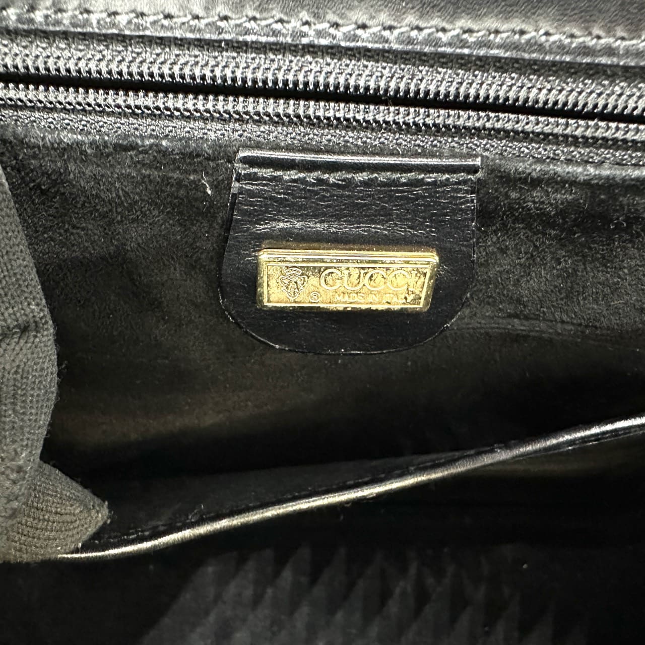 GUCCI 000 46 Bamboo Handbag Leather Black Old Gucci Vintage Women's