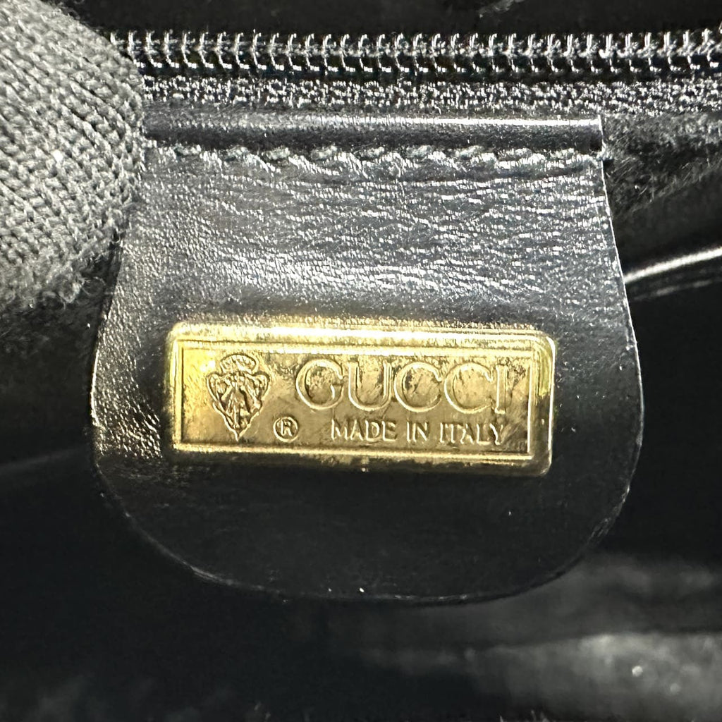 GUCCI 000 46 Bamboo Handbag Leather Black Old Gucci Vintage Women's