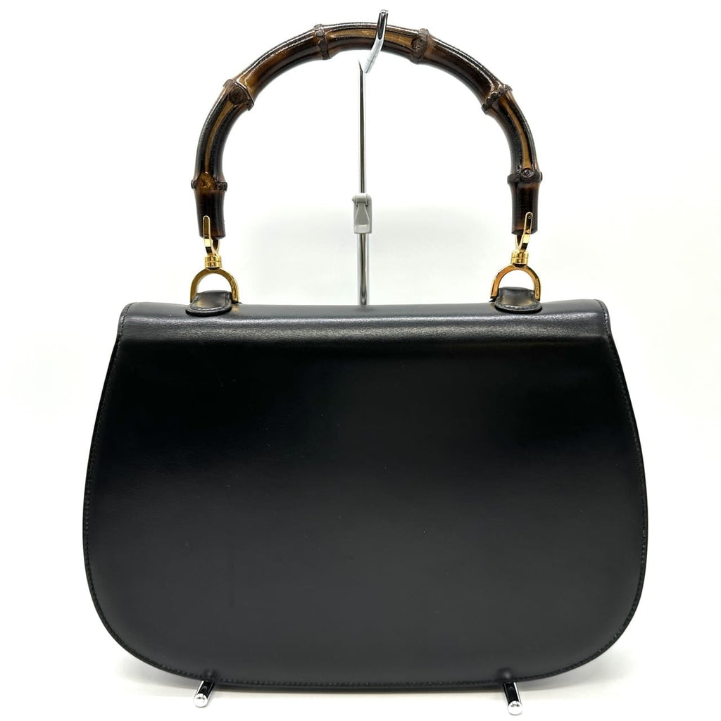 GUCCI 000 46 Bamboo Handbag Leather Black Old Gucci Vintage Women's