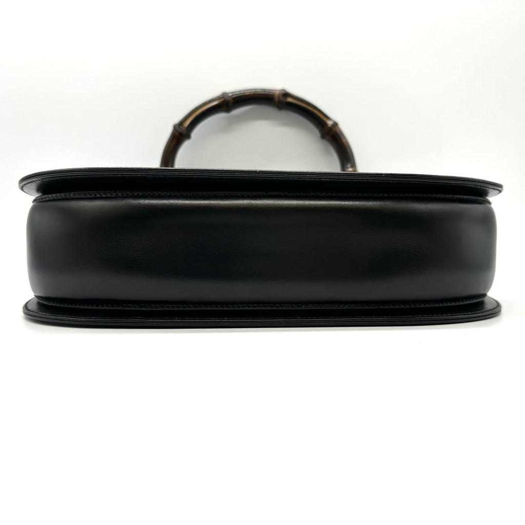 GUCCI 000 46 Bamboo Handbag Leather Black Old Gucci Vintage Women's
