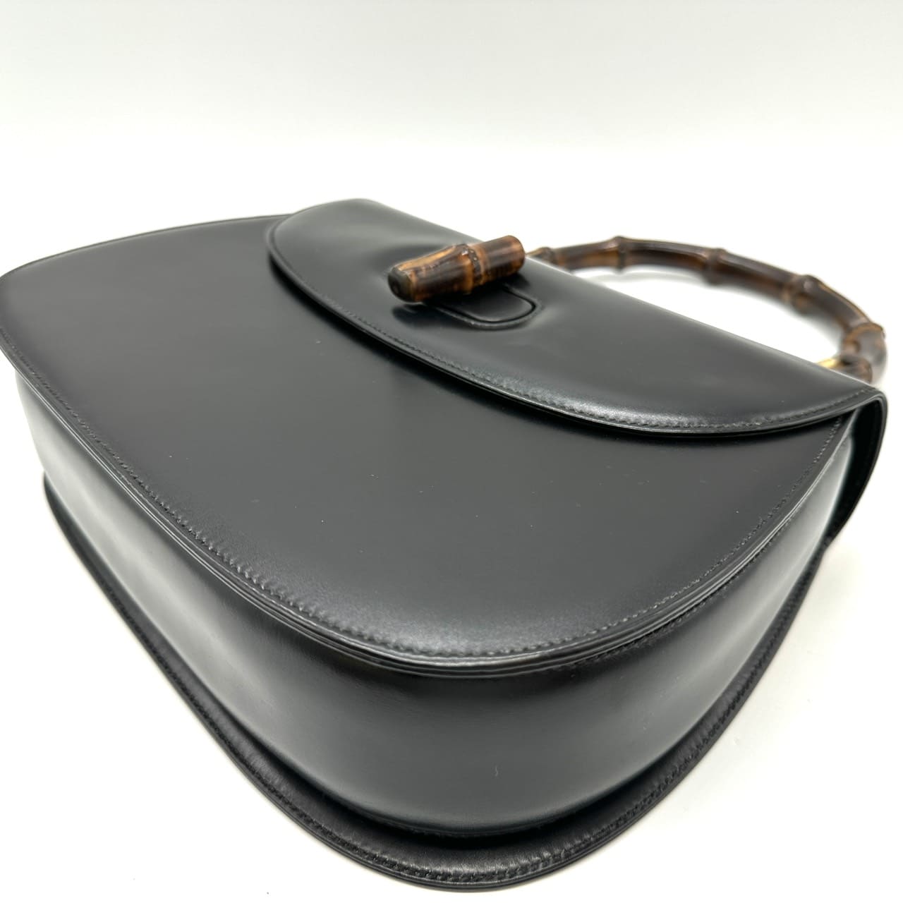 GUCCI 000 46 Bamboo Handbag Leather Black Old Gucci Vintage Women's