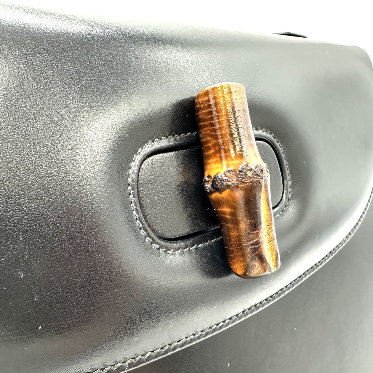 GUCCI 000 46 Bamboo Handbag Leather Black Old Gucci Vintage Women's
