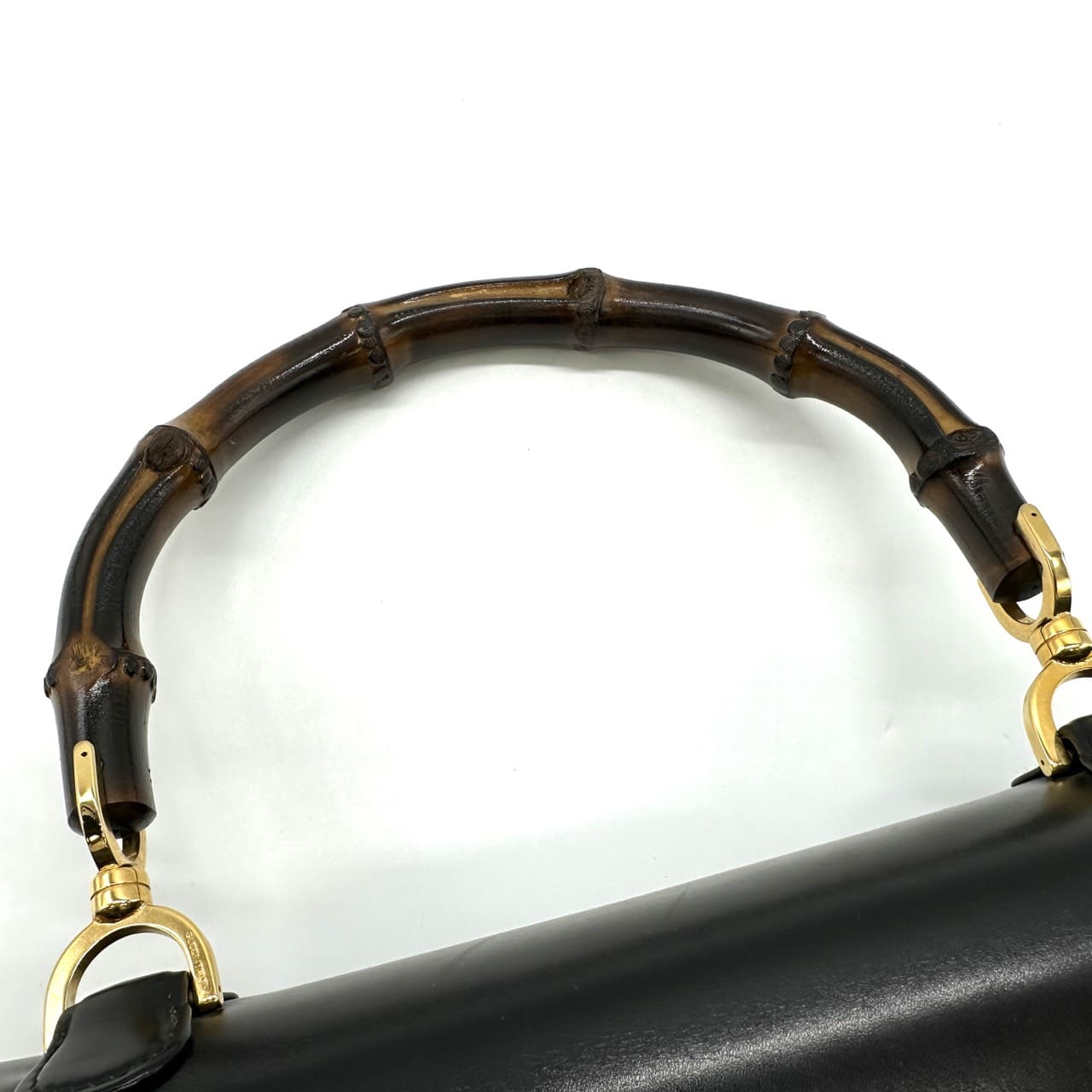 GUCCI 000 46 Bamboo Handbag Leather Black Old Gucci Vintage Women's