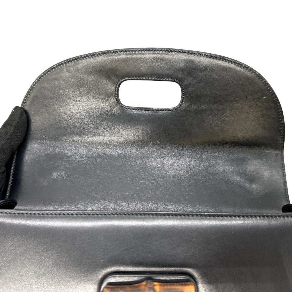 GUCCI 000 46 Bamboo Handbag Leather Black Old Gucci Vintage Women's