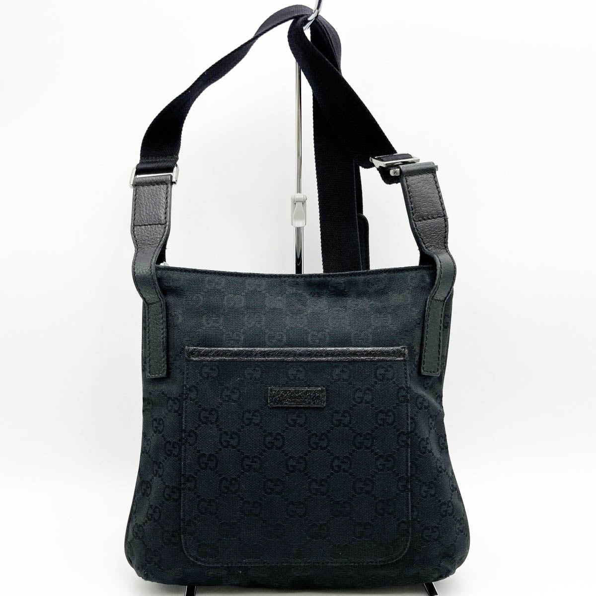 GUCCI 122793 Shoulder Bag, Crossbody Bag, Slim, Black, GG Line, GG Canvas