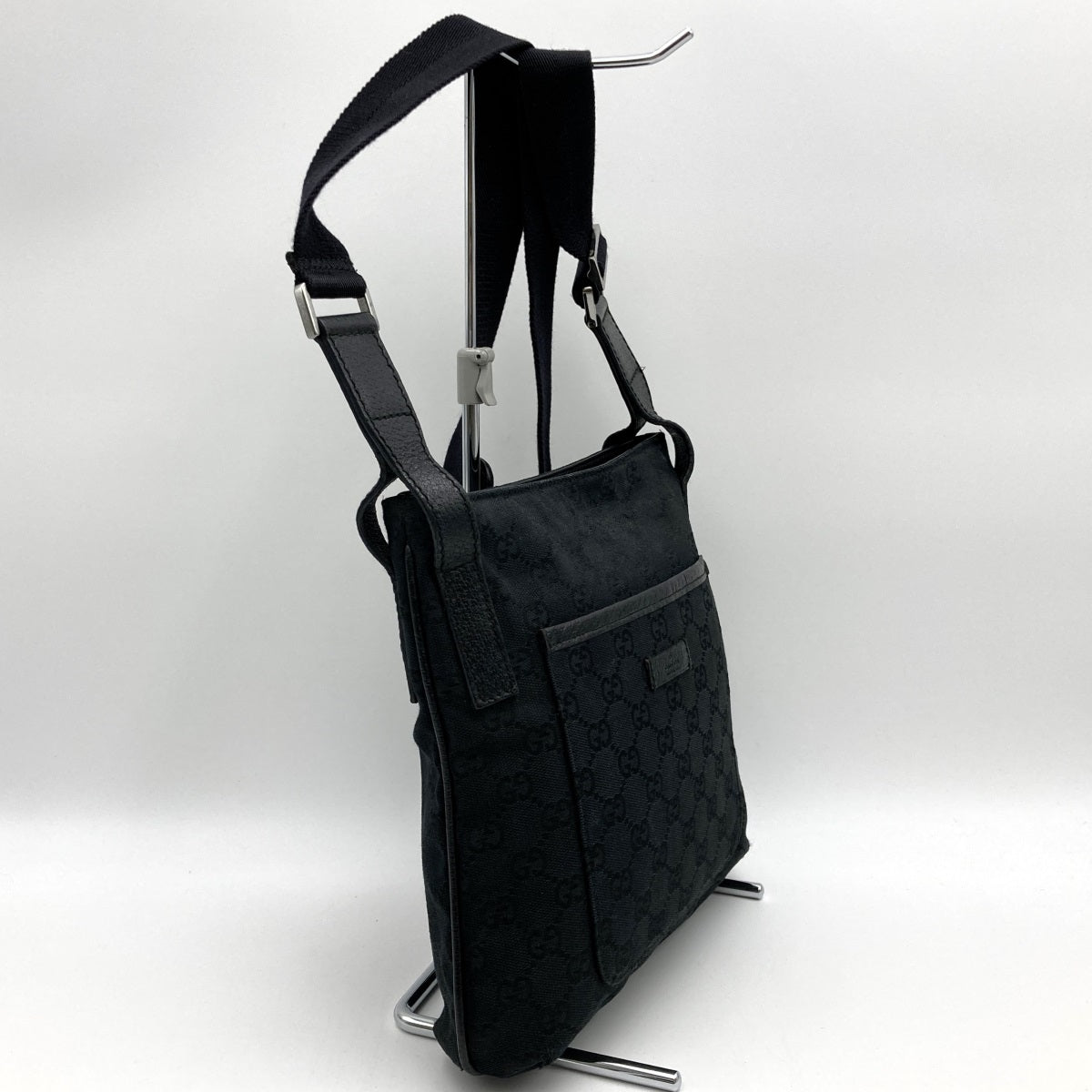 GUCCI 122793 Shoulder Bag, Crossbody Bag, Slim, Black, GG Line, GG Canvas