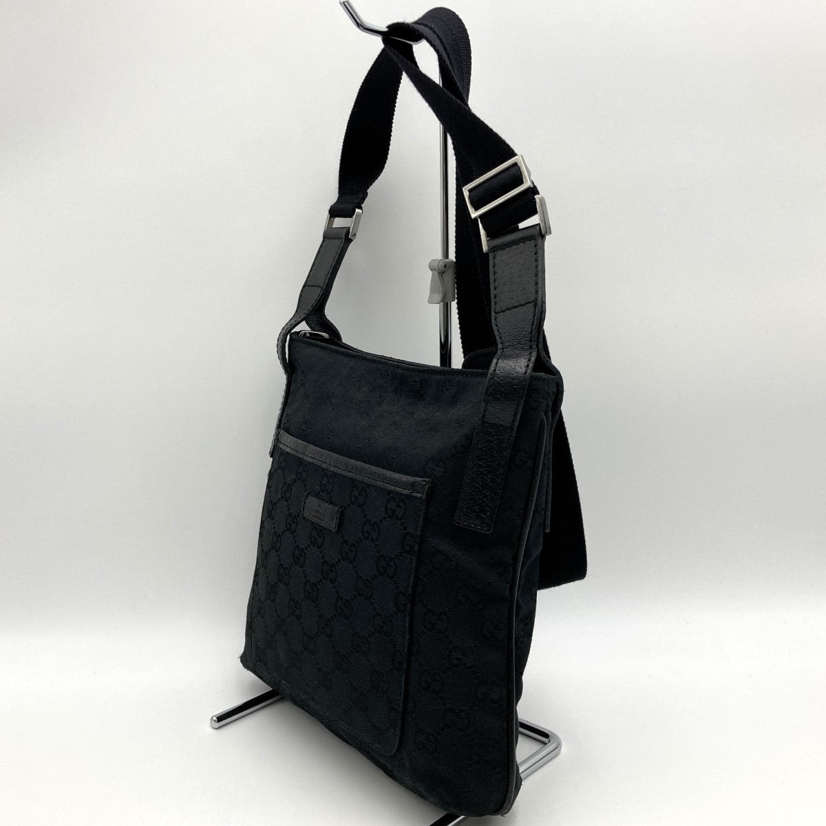 GUCCI 122793 Shoulder Bag, Crossbody Bag, Slim, Black, GG Line, GG Canvas