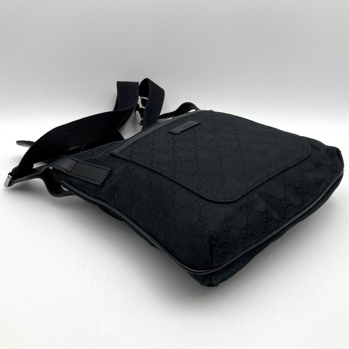 GUCCI 122793 Shoulder Bag, Crossbody Bag, Slim, Black, GG Line, GG Canvas