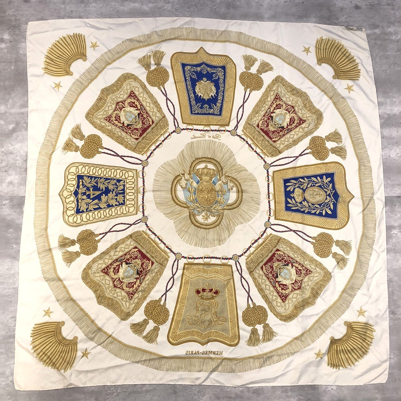 HERMES Carre 90 Poste et Cavalerie Scarf, Gold, Silk, Women's PRE-OWNED