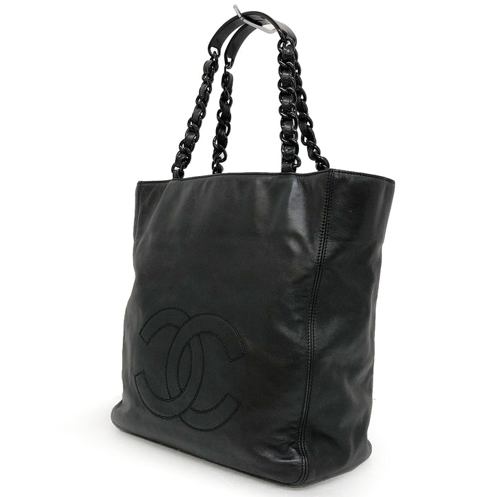Chanel Coco Mark plastic chain tote bag in lambskin black