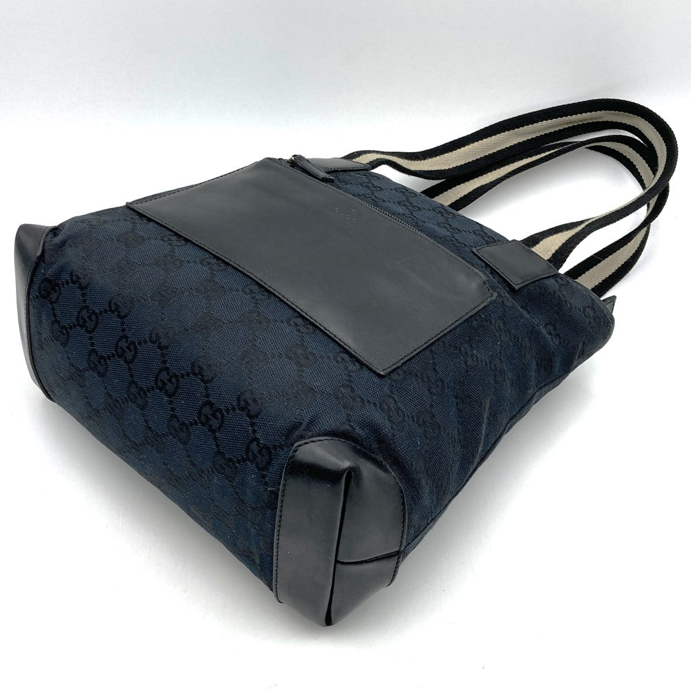 GUCCI 019 0402 Tote Bag Handbag GG Canvas Leather Black Women's Men's