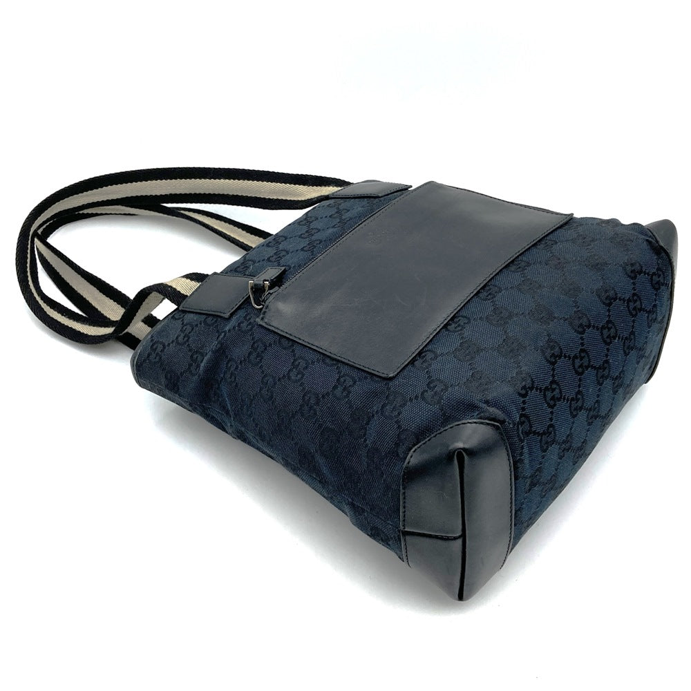 GUCCI 019 0402 Tote Bag Handbag GG Canvas Leather Black Women's Men's