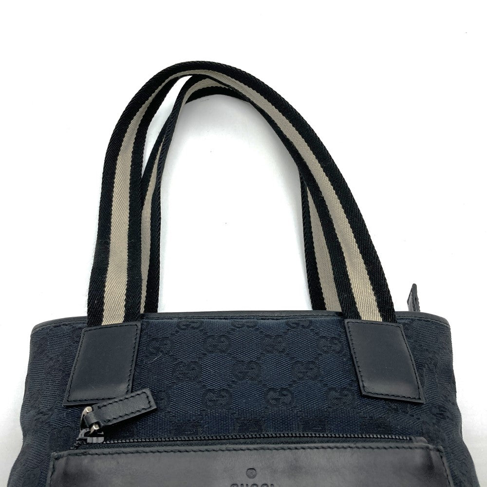 GUCCI 019 0402 Tote Bag Handbag GG Canvas Leather Black Women's Men's