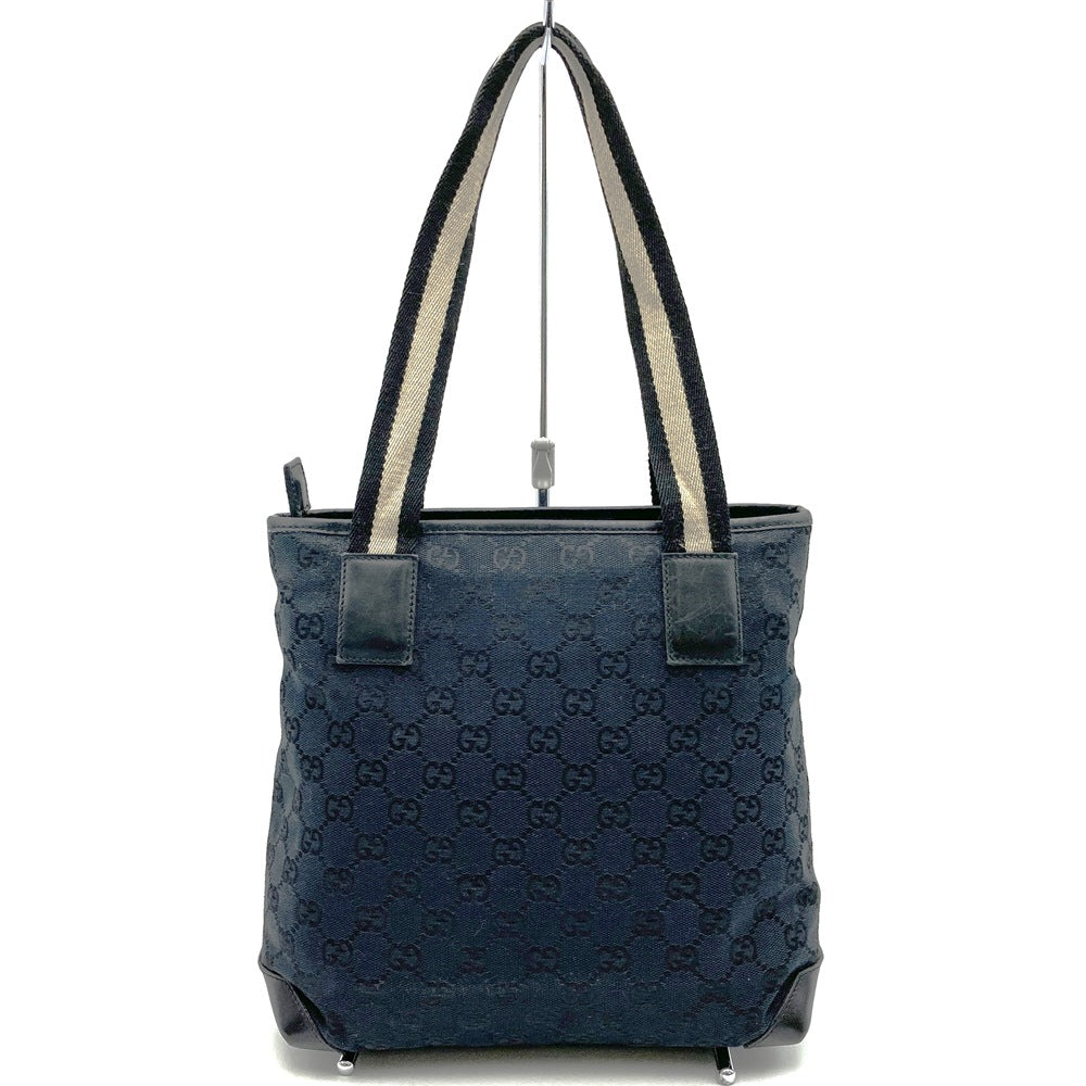 GUCCI 019 0402 Tote Bag Handbag GG Canvas Leather Black Women's Men's
