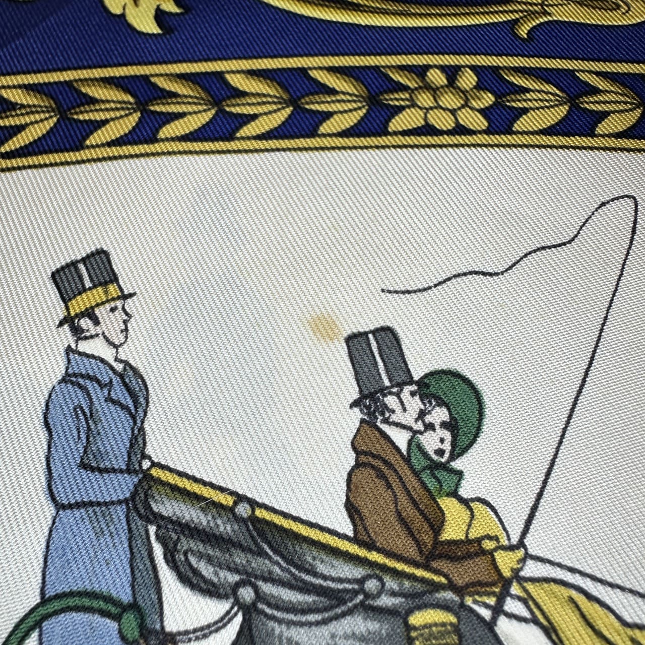 HERMES Carre 90 LA PROMENADE DE LONGCHAMPS (A Walk to Longchamp) Silk Scarf, Navy, Women's PRE-OWNED