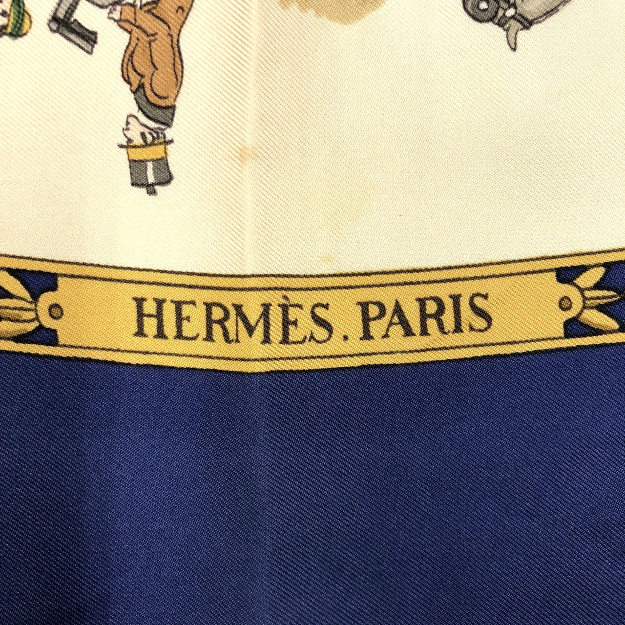 HERMES Carre 90 LA PROMENADE DE LONGCHAMPS (A Walk to Longchamp) Silk Scarf, Navy, Women's PRE-OWNED