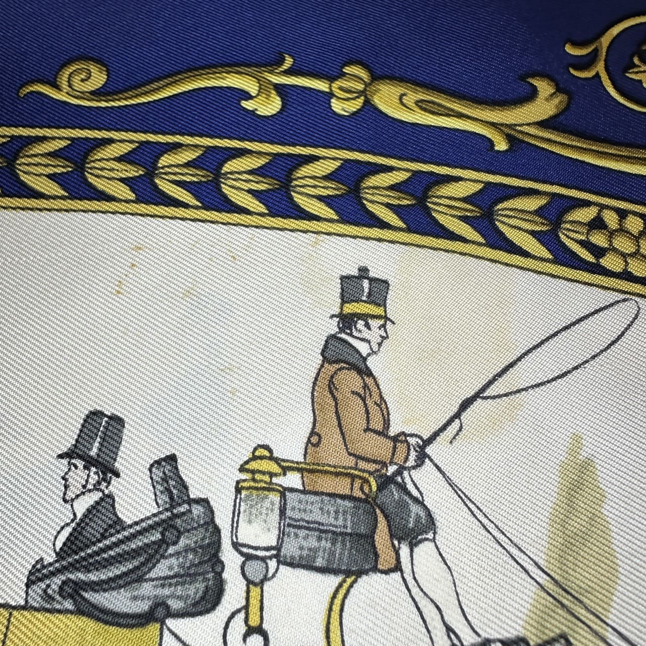 HERMES Carre 90 LA PROMENADE DE LONGCHAMPS (A Walk to Longchamp) Silk Scarf, Navy, Women's PRE-OWNED