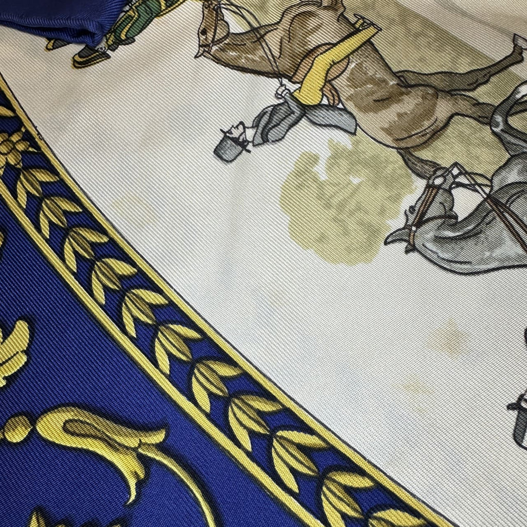 HERMES Carre 90 LA PROMENADE DE LONGCHAMPS (A Walk to Longchamp) Silk Scarf, Navy, Women's PRE-OWNED