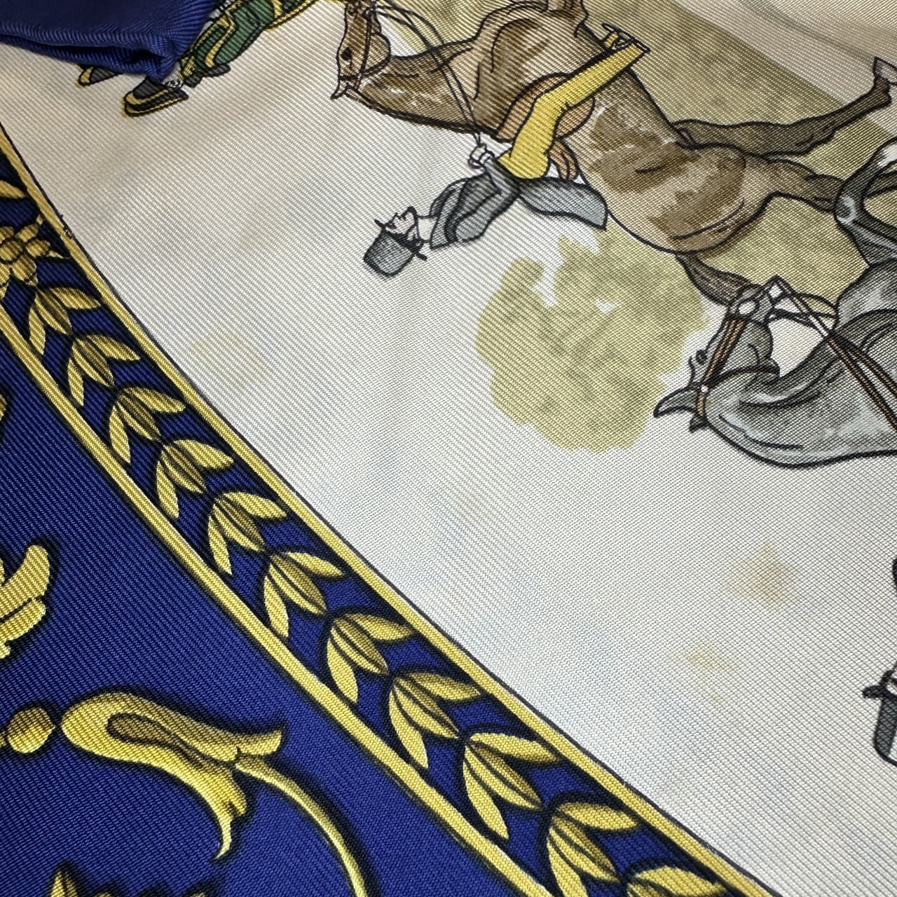 HERMES Carre 90 LA PROMENADE DE LONGCHAMPS (A Walk to Longchamp) Silk Scarf, Navy, Women's PRE-OWNED