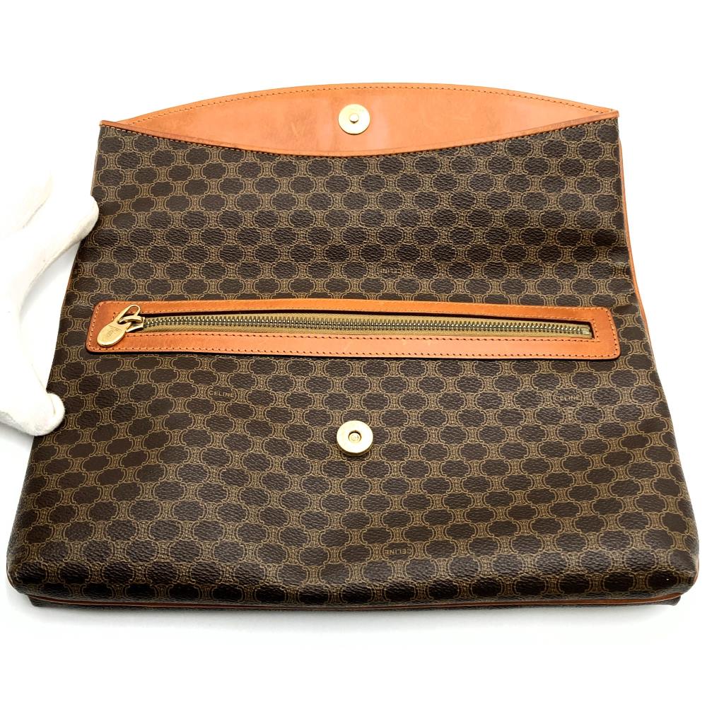 CELINE DM91 Clutch Bag, Second Bag, Pouch, Macadam PVC Leather, Brown, Women's & Men's Fashion