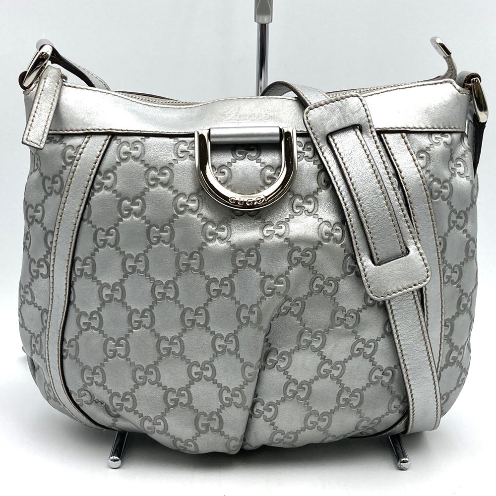 GUCCI 203257 Abby Shoulder Bag in Guccissima Leather, Silver, Women's