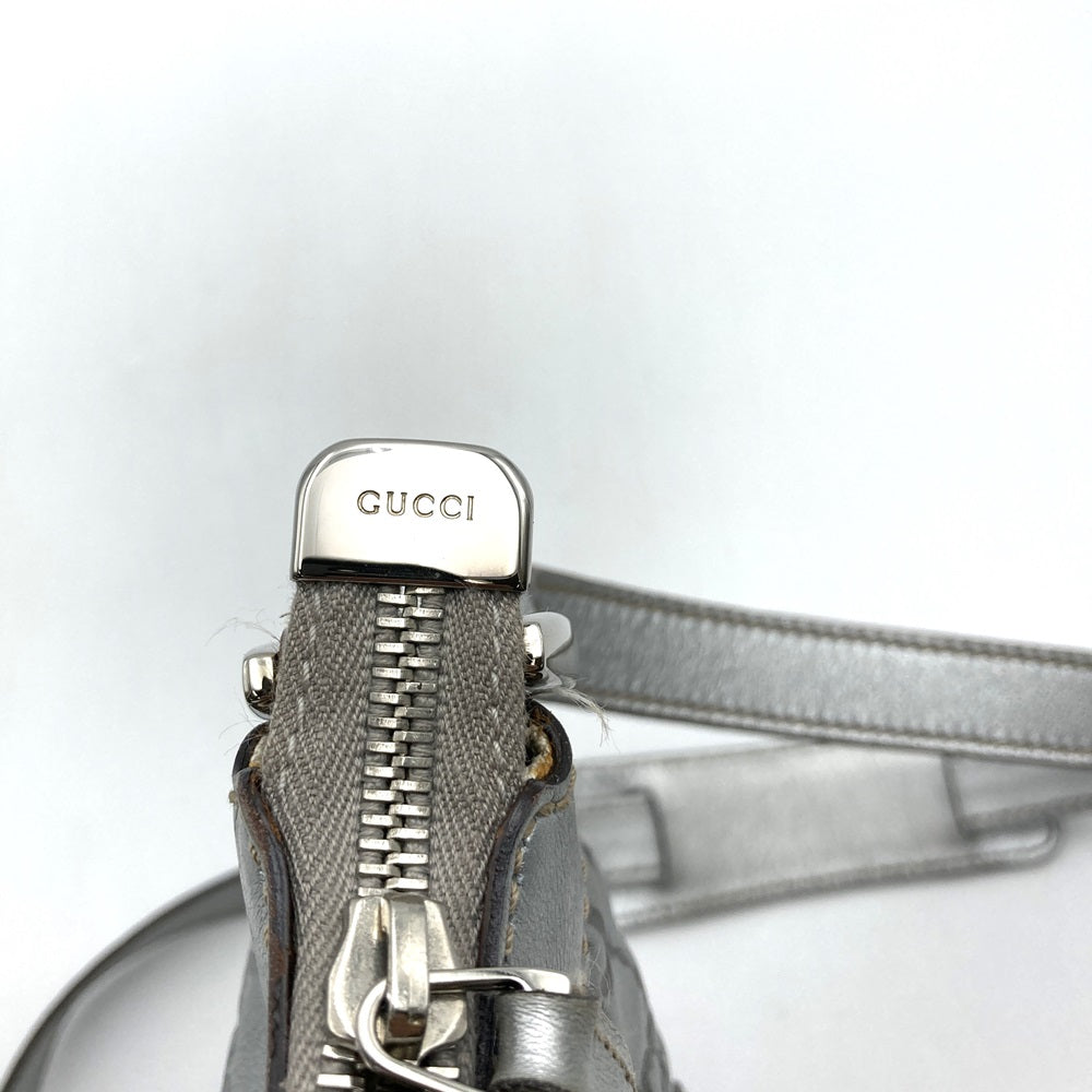 GUCCI 203257 Abby Shoulder Bag in Guccissima Leather, Silver, Women's