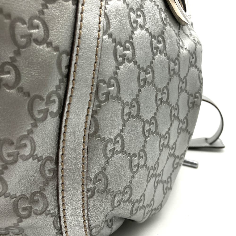 GUCCI 203257 Abby Shoulder Bag in Guccissima Leather, Silver, Women's
