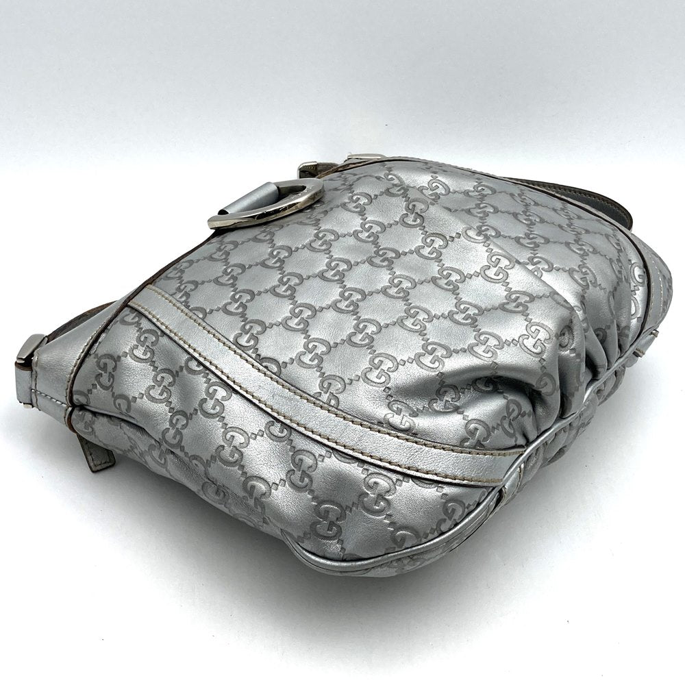 GUCCI 203257 Abby Shoulder Bag in Guccissima Leather, Silver, Women's
