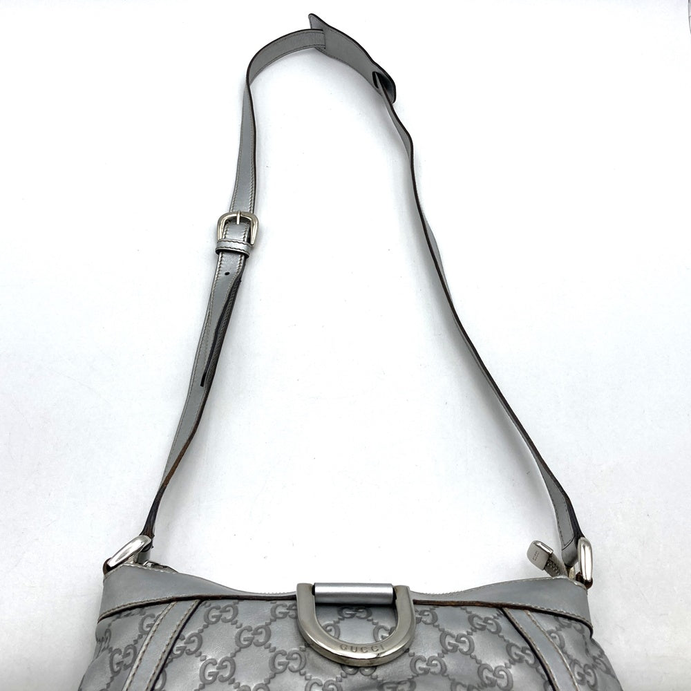 GUCCI 203257 Abby Shoulder Bag in Guccissima Leather, Silver, Women's