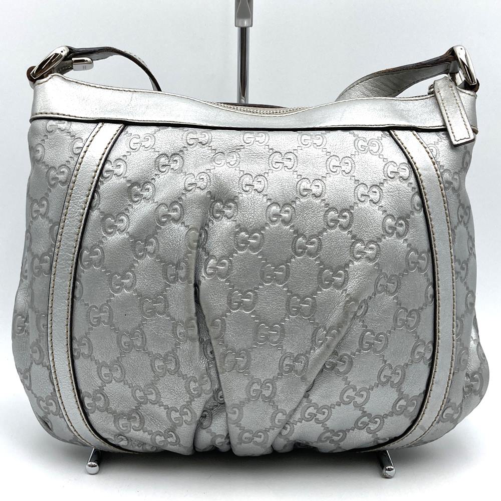 GUCCI 203257 Abby Shoulder Bag in Guccissima Leather, Silver, Women's