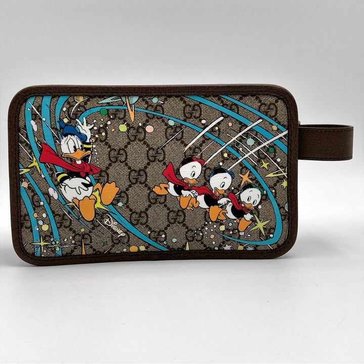 Gucci 647929 Disney Collaboration Donald Duck Clutch bags GG Supreme×Leather Brown