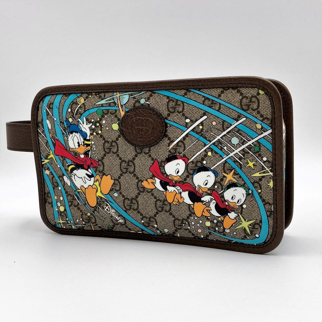 Gucci 647929 Disney Collaboration Donald Duck Clutch bags GG Supreme×Leather Brown