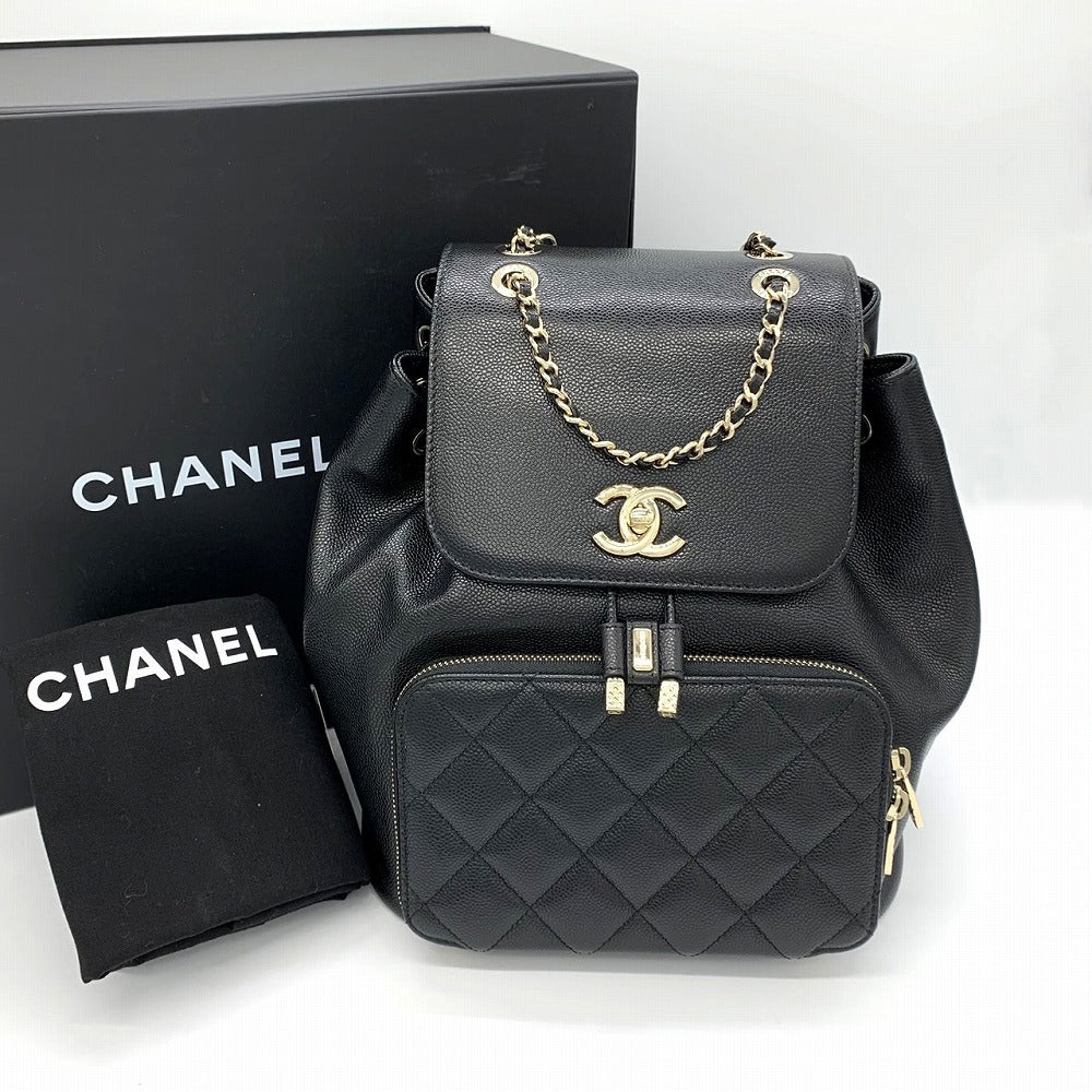 Excellent condition CHANEL Matelassé backpack/daypack with chain, Coco Mark, black, silver hardware, caviar leather, women's, luxury brand, collection item.